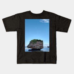 Blue Sky Tropical Beach View with Rocky Calm Ocean Waves Kids T-Shirt